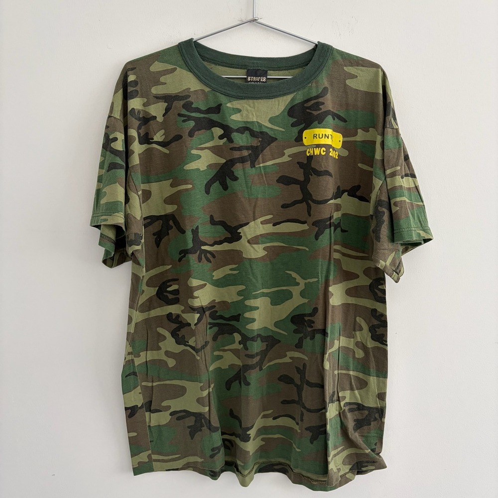 Vintage Stripes Camo T-Shirt XXL St Teresa of Avila CHWC 2002 USA Made Mens